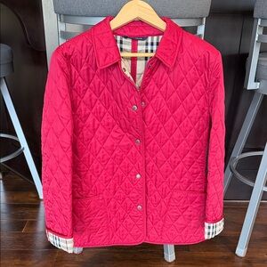 Burberry Red Quilted Jacket with Plaid Lining
